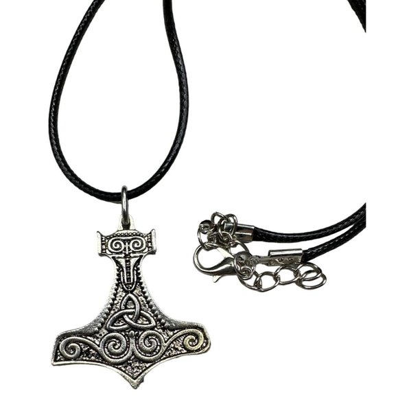 Thors Hammer Pendant Leather Cord Necklace Celtic Jewelry Strength Masculine - Picture 2 of 5